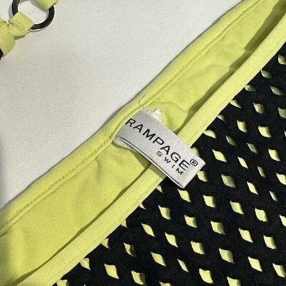 RAMPAGE SWIM Sexy String Black Neon Two Piece Bikini Swimsuit - Size Large - Picture 2 of 4